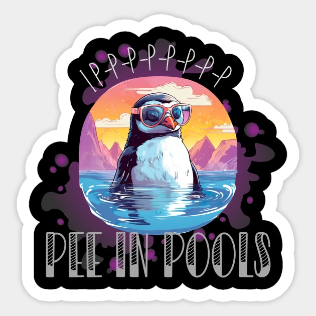 I P-P-P-P Pee In Pools Embarrassed Penguin Funny Summer Print Sticker by Beth Bryan Designs
